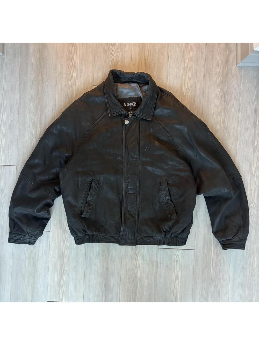Vintage Kasper Leather Bomber Jacket Black Mens XL Oversized Aviator Flight Coat